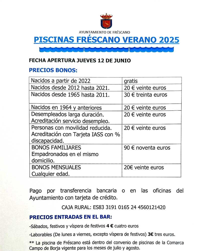 Precios Piscinas Fréscano